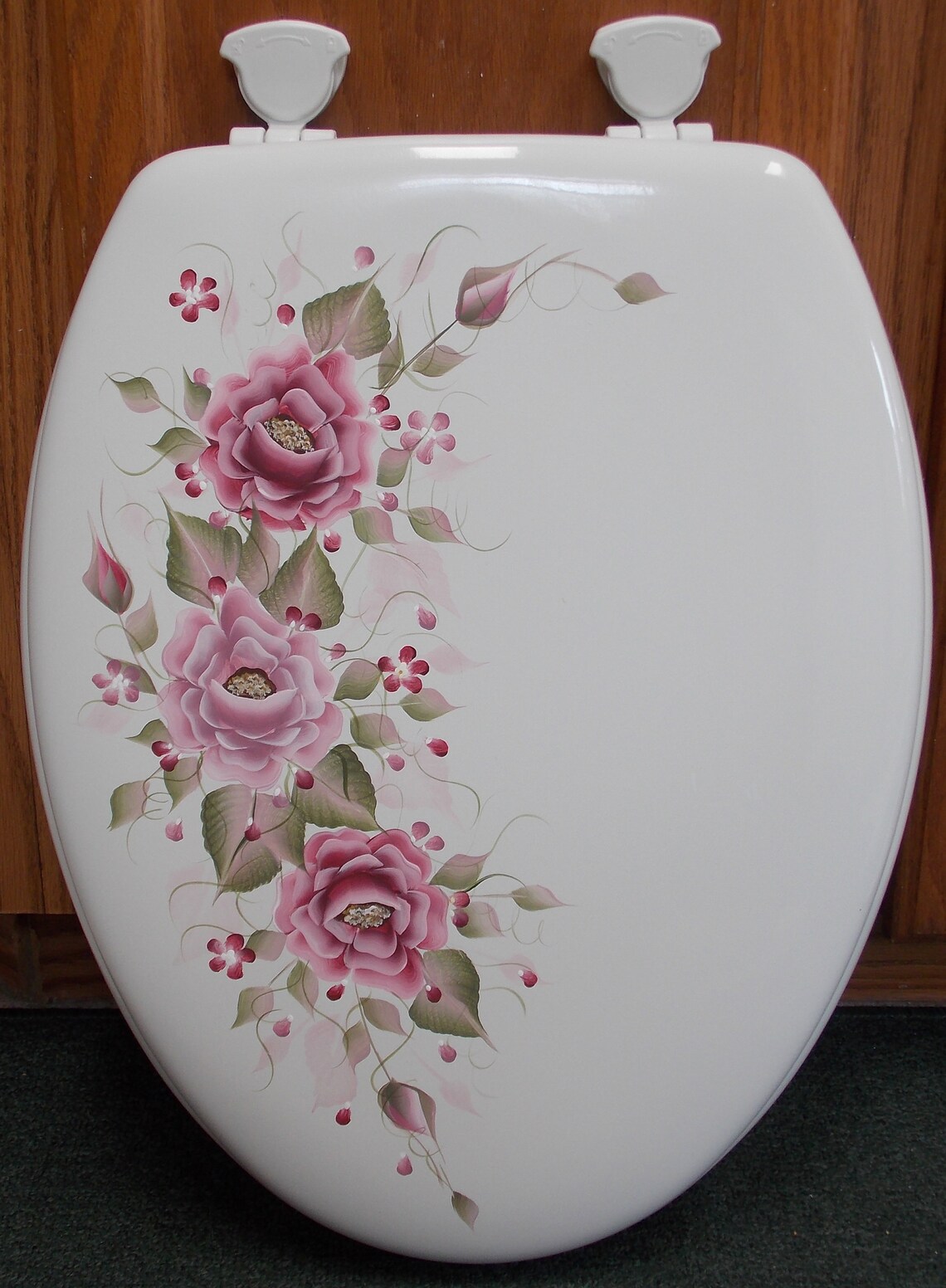Hand Painted Roses Toilet Seat/mauve/ Burgundy/elongated White Etsy