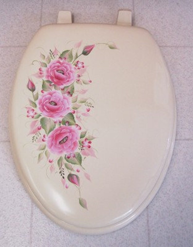 Hand Painted Roses Toilet Seat/pink/bone ELONGATED Wooden Seat Etsy