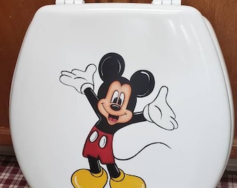 Hand painted standard round Mickey Mouse toilet seat.