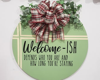 WELCOME-ISH Round Door Hanger 16"