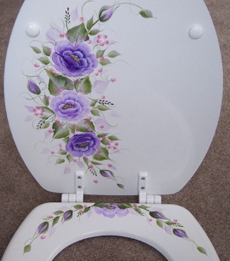 Hand Painted Roses Toilet Seat/purple/lavender/white ELONGATED Etsy