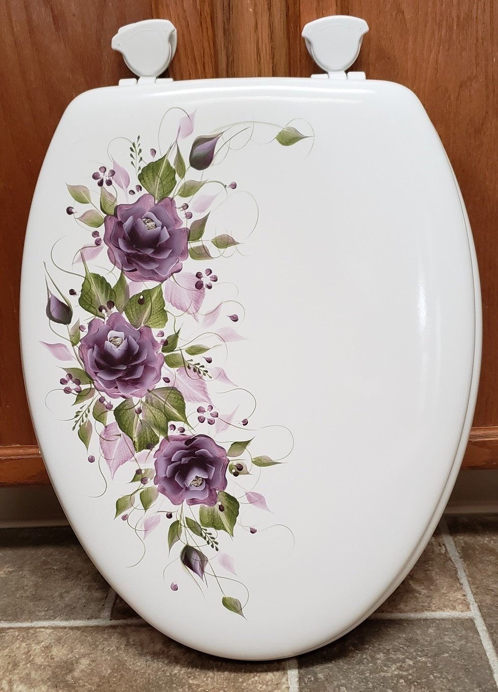Hand Painted Roses Toilet Seat/eggplant Purple/whiteelongated Etsy