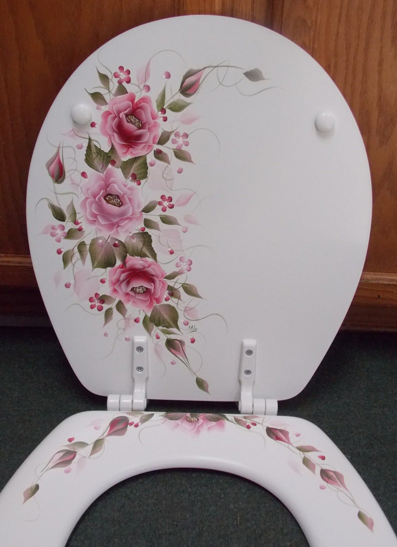 Hand Painted Roses Toilet Seat/mauve/ Burgundy/elongated White Etsy