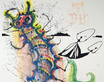 Print, Printable Salvador Dali&#39;s Advice From a Caterpillar of Alice in Wonderland, 1969 Lithograph