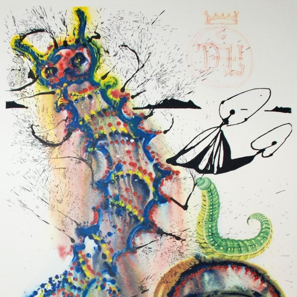 Impression, conseils imprimable Salvador Dali d’une chenille d’Alice au pays des merveilles, lithographie de 1969