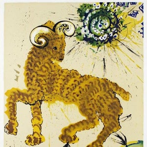 Print, Printable Salvador Dali&#39;s Aries of 12 Signs of the Zodiac, 1967 Lithograph