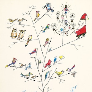 Impresión e impresión del juego de dos tarjetas navideñas de 1952 de Saul Steinberg para Hallmark