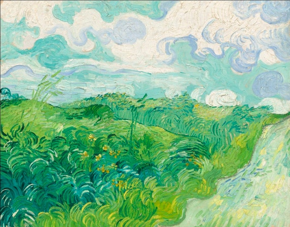 ヴィンセント・ヴァン・ゴッホ、山間の穀物畑と木、画集画、新品