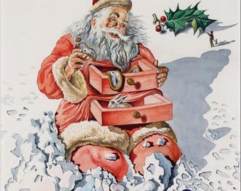 Print, Printable Salvador Dali's 1948 "Santa With Drawers" Christmas Card for Hallmark