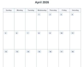 April 2026 Kalender, eine Seite druckbar (PDF-Download)