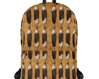 Feather Backpack, Gift, For Her, Gift, Tan, Black, White, Casual, Spring