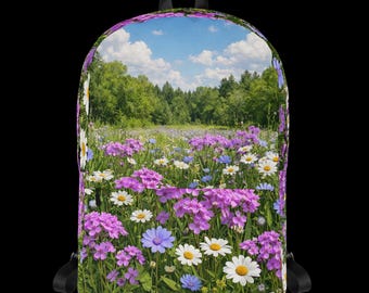 Wildflower Meadow Backpack, Polyester Nature Scene Bag, Spring Summer Style
