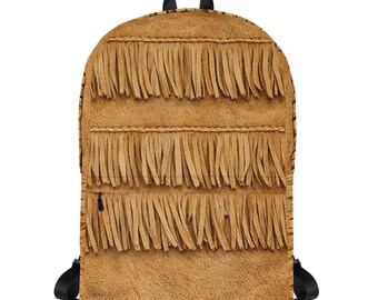 Fringed Leather Print Backpack, Gift, For Her, 70s, Hippy, Boho