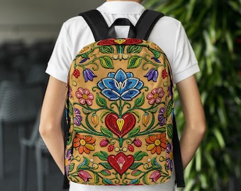 Floral Beaded Print Backpack, Gift, Pow Wow Style, For Her, For Him, Casual,