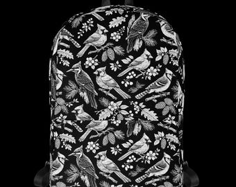 Black and White Backpack, Birds, Gift, For Her, Casual, Spring