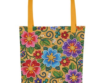 Perlen Blumendruck Einkaufstasche, Geschenk, Muttertag, für ihren Stil, lässige Tasche