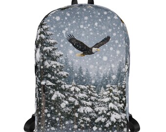 Eagle Winter Forest Backpack, Water-Resistant Nature Scene Bag