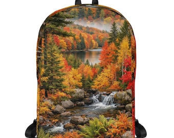 Autumn Forest Backpack, Gift, Nature Scene, Gift, Mother's Day, For Her, Red, Green, Yellow