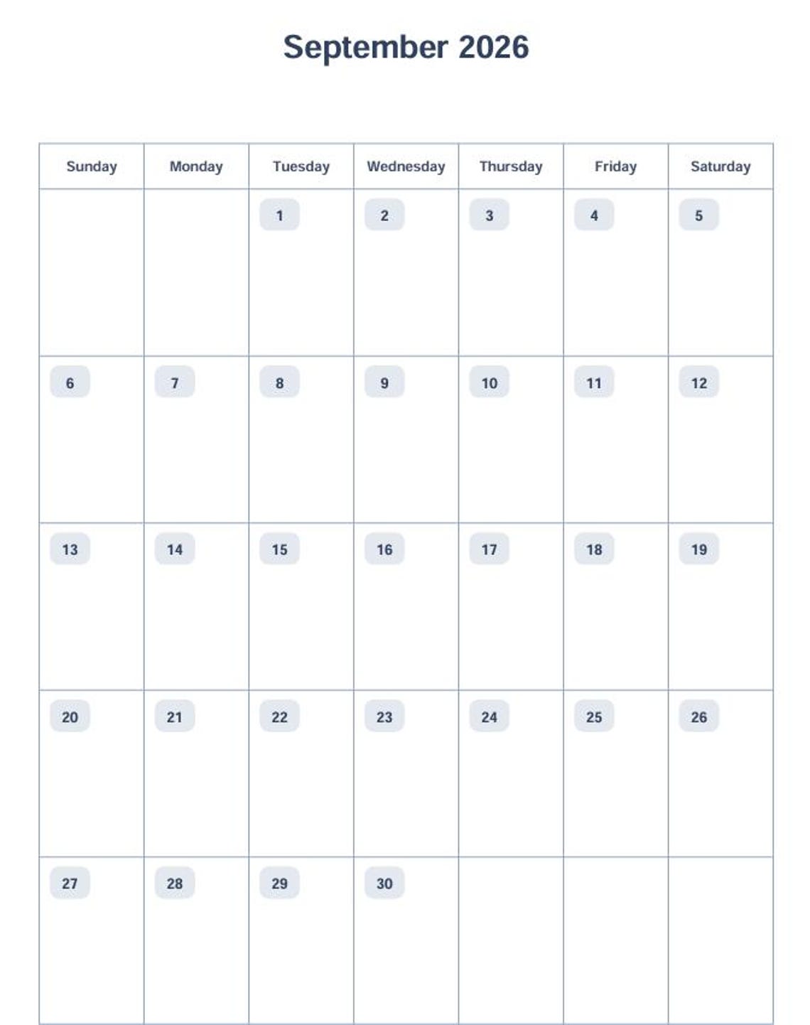 September 2026 Calendar, One Page Printable (PDF Download) - Etsy