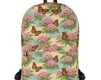 Monarch Butterfly Milkweed Backpack, Gift, For Her Spring Summer Floral Bag