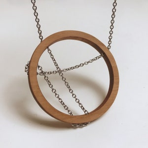 Long wooden pendant necklace/Circle necklace/Gift for her/Anniversary gift/Modern necklace/Bohemian necklace