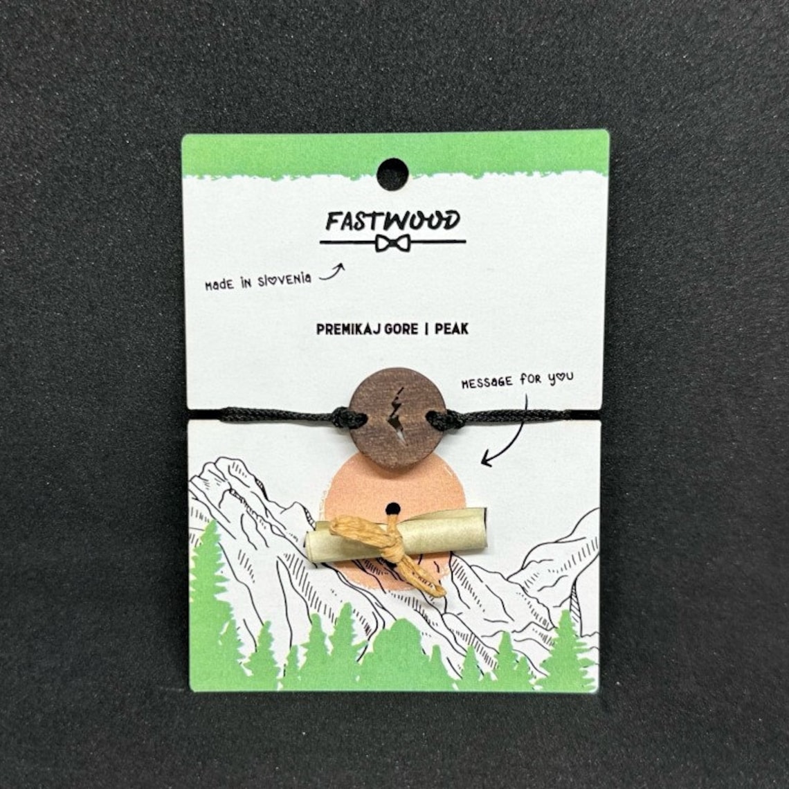 Mountain Bracelet With Motivational Message/lucky Charm/wooden Pendant ...