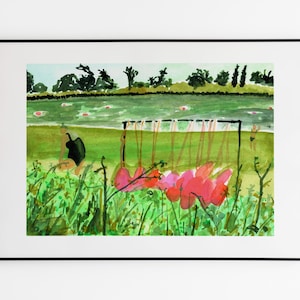 Mermaid Drying Off After Her Swim, Wild Swimming Fine Art Print, Watercolour, Lake, Swimmers, Green, Nature, Swim Poster, Swimming Print