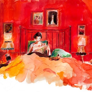 Amelie Art Print, Red, Art Print, Nursery Wall Decor, Girl, Childhood, Paris, France, Girl Bedroom, Dream, Cosy, Sleepover, Gift