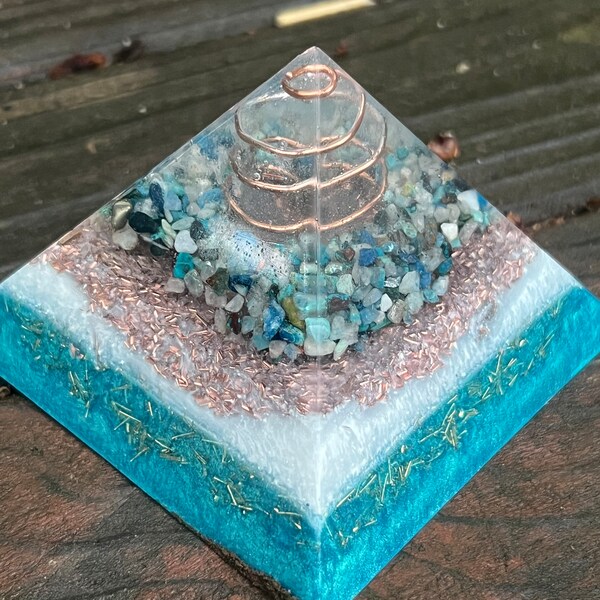 Orgonite® Pyramid with Chrysocolla, 3.25 inch