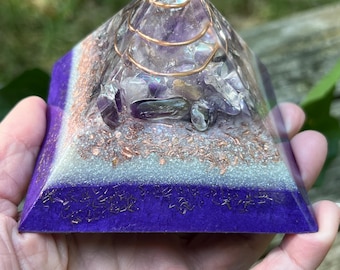 Orgonite® Pyramid with Amethyst, 3.25 inch