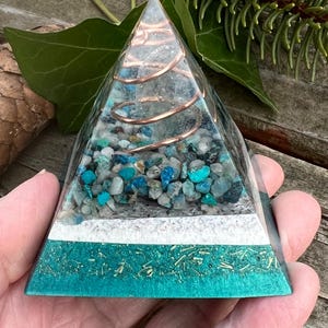Orgonite® Pyramid with Chrysocolla, 2.25 inch