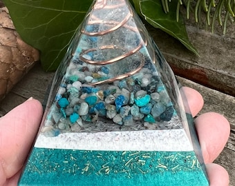 Orgonite® Pyramid with Chrysocolla, 2.25 inch