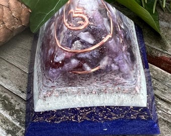 Orgonite® Pyramid with Lepidolite, Amethyst  2.25 inch