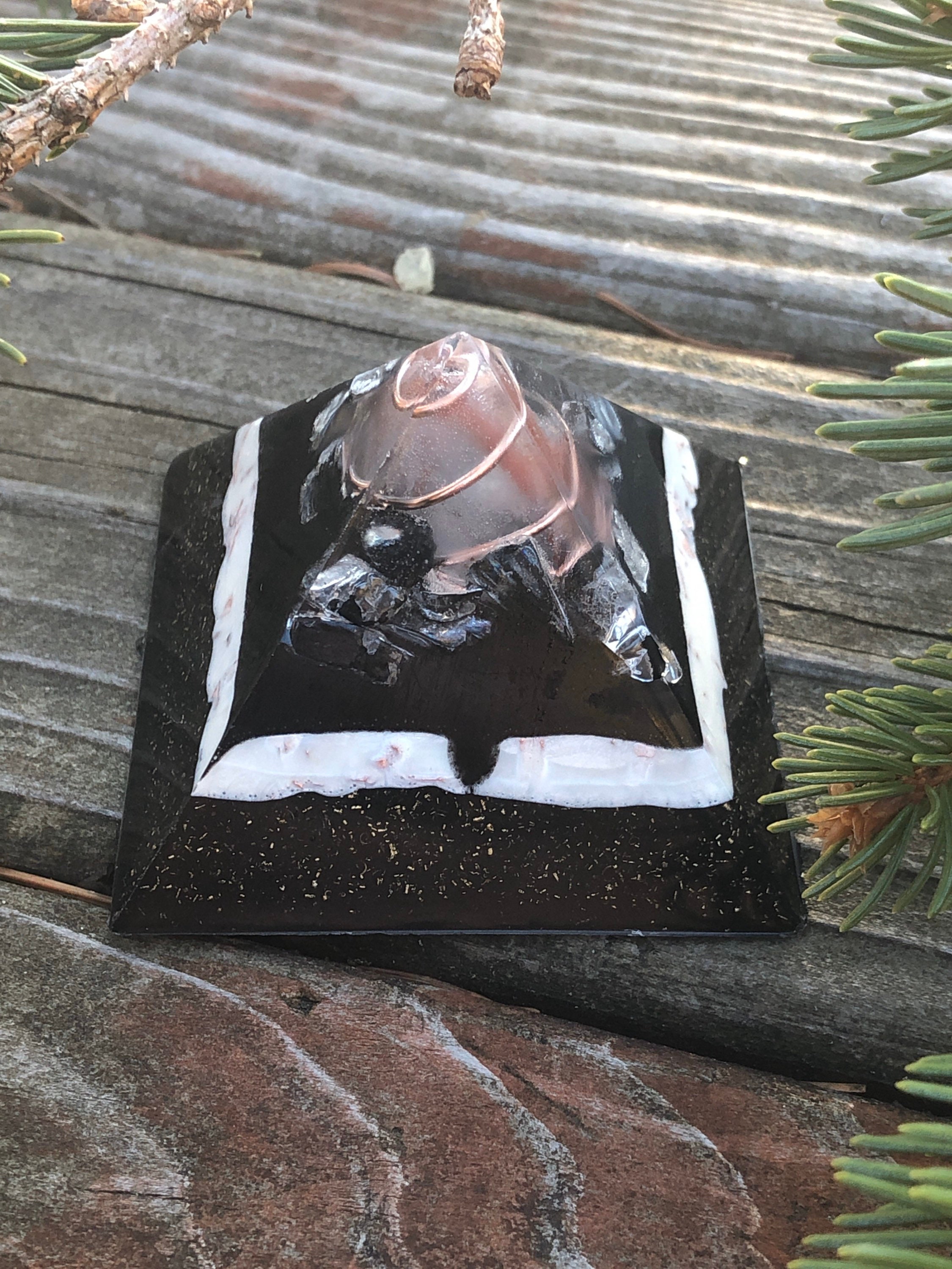 Orgonite® Pyramid with Black Tourmaline and Shungite, 2.25 inch