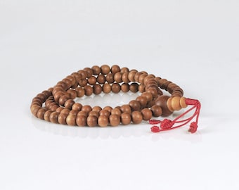 Koraliki buddyjskie Mala z drewna bukowego, 108 koralików modlitewnych, naszyjnik do medytacji