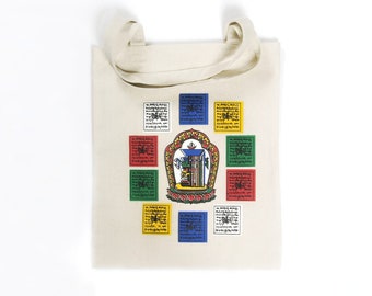 Torba bawełniana z rękodzielniczą tybetańską torbą bawełnianą Kalachakra, torba buddyjska, buddyjska torba na zakupy Kalachakra