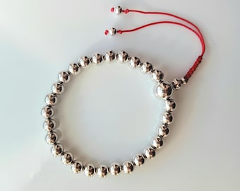 Mala de mano de plata de 7 mm, 27 cuentas, mala de meditación, cuentas de oración budista, mala de mano budista, pulsera mala budista, collar mala para hombre y mujer