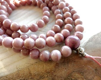 Buddhistische Mala aus Rodonit Perlen 8 mm, buddhistische Mala aus 108 Buddhasit Perlen, Meditationskette
