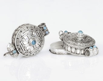 Srebrny buddyjski wisiorek Ghau, buddyjski gau ze srebra próby 925, pudełko z mantrą i modlitwą, tybetańskie pudełko