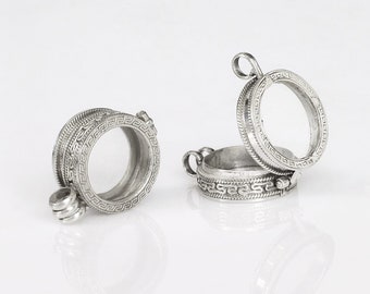 Srebrny wisiorek buddyjski Ghau, buddyjski gau ze srebra próby 925, przezroczyste pudełko, amulet modlitewny ze szklanym okiem, pudełko na szczęście