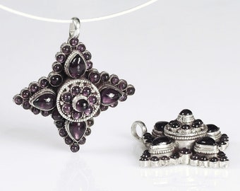 Srebrny wisiorek buddyjski Ghau z granatem, srebro próby 925 i koral buddyjski gau, pudełko na szczęście, amulet modlitewny z granatem