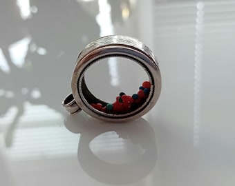 Srebrny wisiorek buddyjski Ghau, buddyjski gau ze srebra próby 925, przezroczyste pudełko, amulet modlitewny ze szklanym okiem, pudełko na szczęście