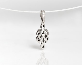 Srebrny buddyjski wisiorek z węzłem nieskończoności, tybetański srebrny amulet na szczęście, buddyjska biżuteria z węzłem nieskończoności, biżuteria tybetańska, węzeł nieskończoności, talizman