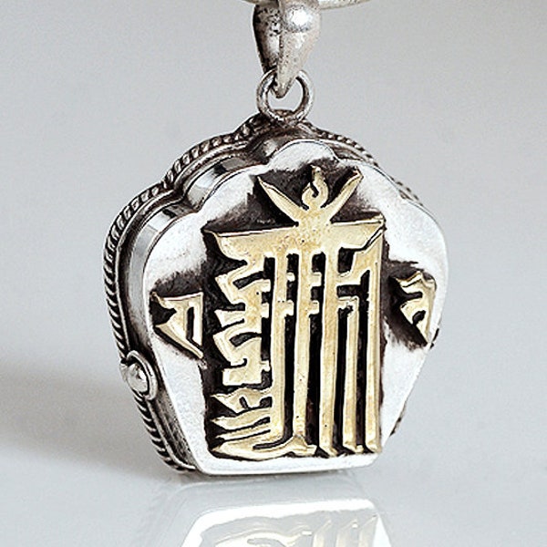 Silver Buddhist Pendant Ghau Kalachakra ,925 sterling silver Buddhist pendant, Tibetan box mantra amulet prayer , Silver Box Pendant