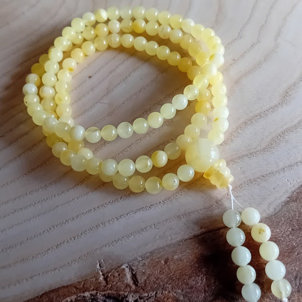 Mala ambré, Mala 108, mala bouddhiste, mala en ambre de la Baltique, ambre blanc, mala de méditation, perles de 6 mm