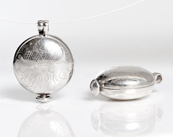 Duży srebrny wisiorek buddyjski Ghau, wisiorek buddyjski ze srebra próby 925, tybetański amulet z modlitwą w kształcie mantry, srebrny wisiorek w pudełku