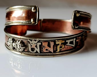 Kupfer Armband, Glücksarmband mit Mantra Om Mani Peme Hung.Tibetisches Kupferarmband, handgemachtes tibetisches Armband, Yoga Armband