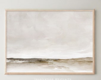 Pintura de paisaje relajante, arte de pared de 30 x 40, paisaje neutro, estética marrón claro, pintura acrílica, arte minimalista, arte imprimible grande