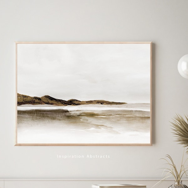 Neutral Landscape Painting, Horizontal Wall Art, Coastal Decor, Zen Wall Art, Large Abstract Painting, Printable Art