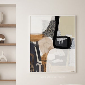 Bold Abstract Art, Large Abstract Painting, Beige and Black Wall Art, Collage Art, Modern Wall Art, Printable Living Room Art